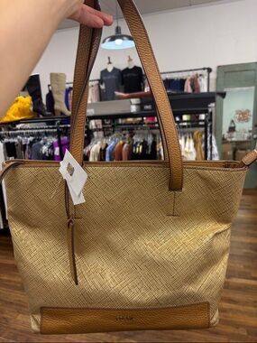 Fossil Gold Tote with Tan Leather